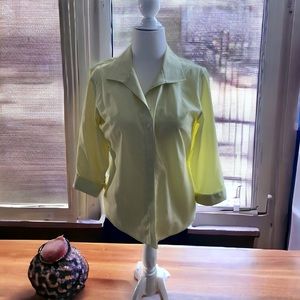 Chico’s size 2, lime green pinstriped no iron blouse. 3/4 length sleeves.